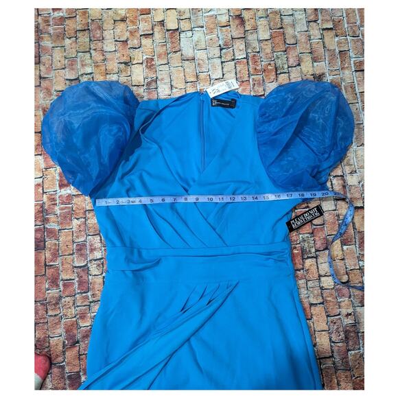NWT NY&C Mesh Puff Sleeve Faux Wrap Sheath Dress Size M - Picture 9 of 11